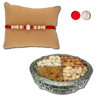 "PEARL RAKHI - JPJUL-22-29(Single Rakhi), Dryfruit Box-code- DFB7000 - Click here to View more details about this Product